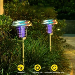 SM241031 Stainless Steel & ABS Plastic Solar Mosquito Killer Stake Light, Silver Spray Paint, Black, Medium, Matte, Decorative, with Stand_2