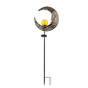 SM241060 Hollowed-Out Metal Iron Moon Solar Tabletop Lamp