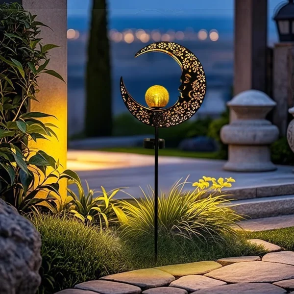 SM241060 Hollowed-Out Metal Iron Moon Solar Tabletop Lamp_3