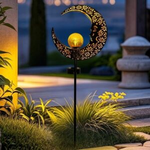 sm241060 metal iron hollowed out moon solar tabletop lamp