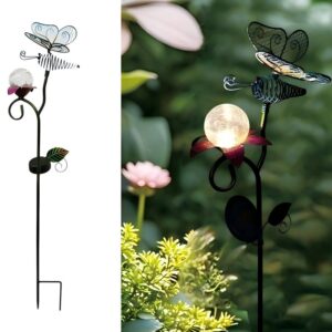 sm241061 metal iron butterfly flower solar stake light (abs plastic)