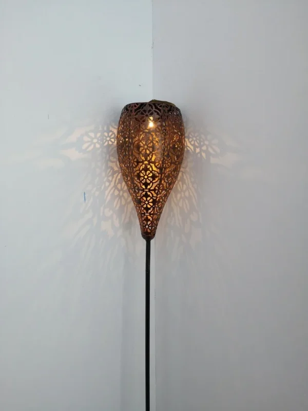 SM241064 Large Ornate Bronze Plastic PP Hollow-Out Solar Stake Lantern Light