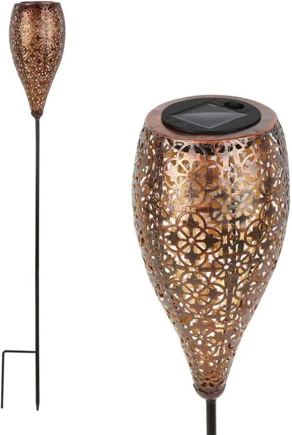 SM241064 Large Ornate Bronze Plastic PP Hollow-Out Solar Stake Lantern Light_2