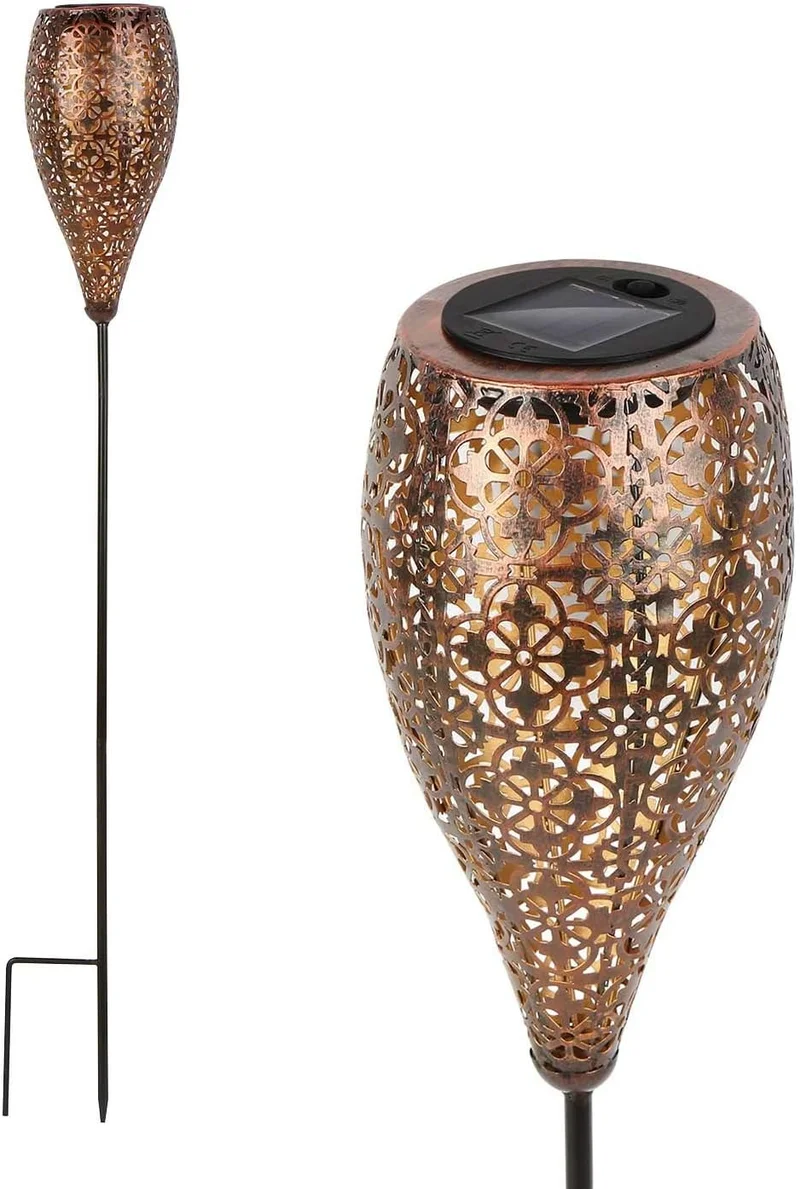 SM241064 Large Ornate Bronze Plastic PP Hollow-Out Solar Stake Lantern Light_2