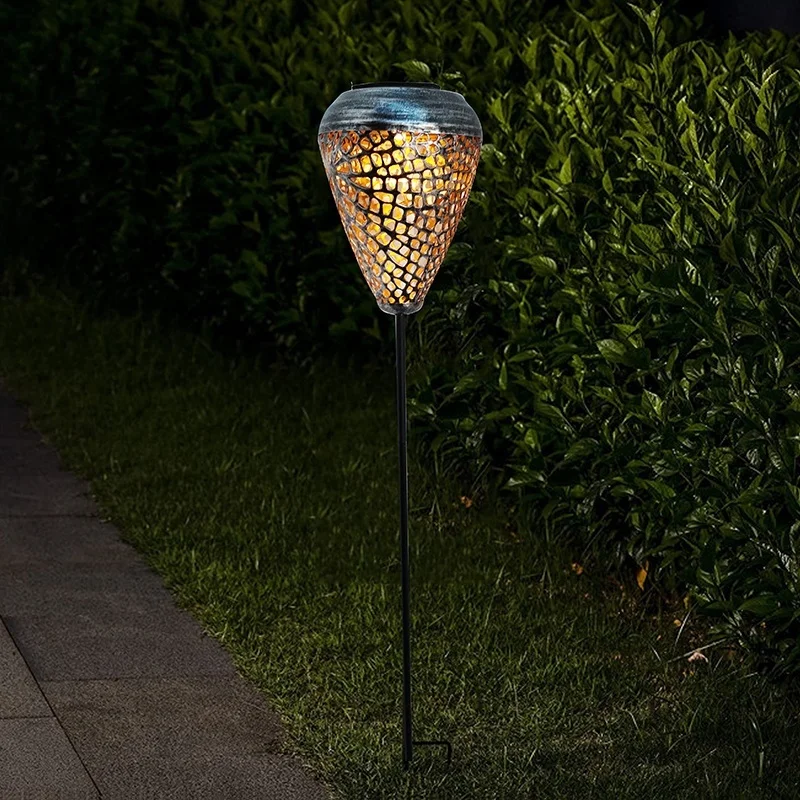 SM241067 Small Decorative Gold Plastic PP Hollow-out Solar Stake Lantern Light_4
