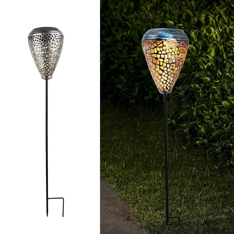 SM241067 Small Decorative Gold Plastic PP Hollow-out Solar Stake Lantern Light_5