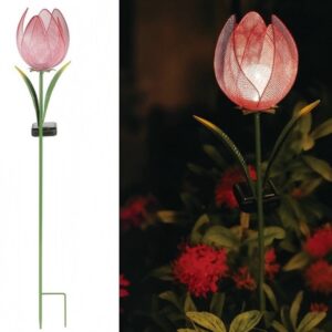 SM241068 Metal Iron with Glass Ball Tulip Flower Decorative Solar Stake Light