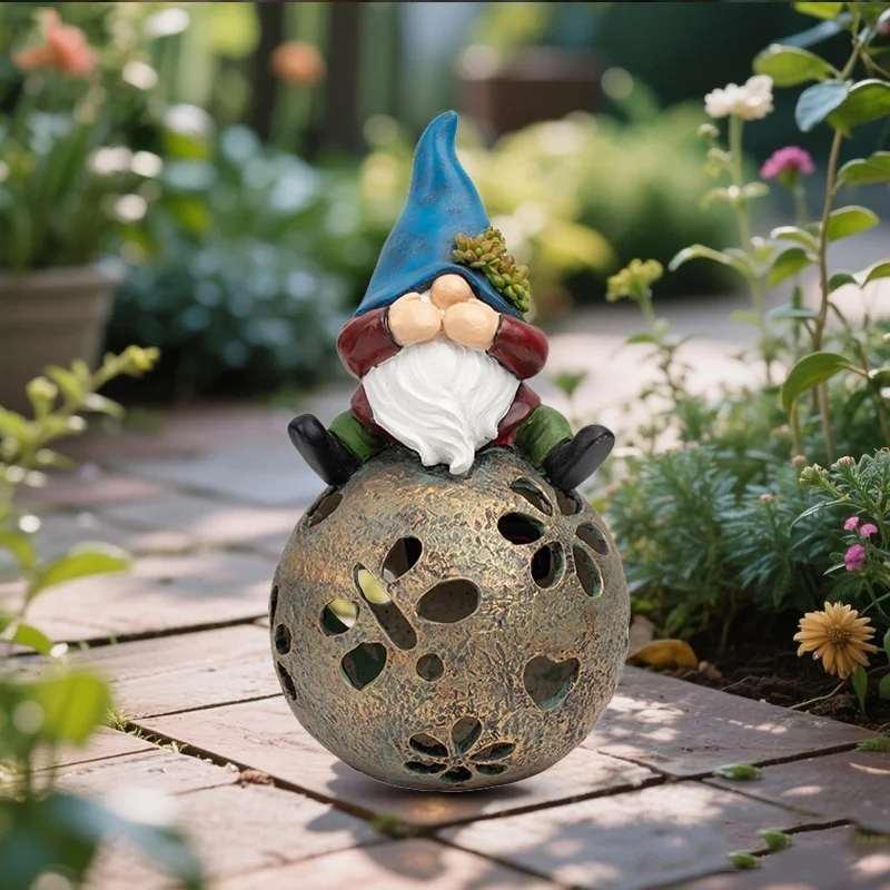 SM241091 Resin Statue Genie Sitting on Ball Solar Lamp Tabletop Light Globe