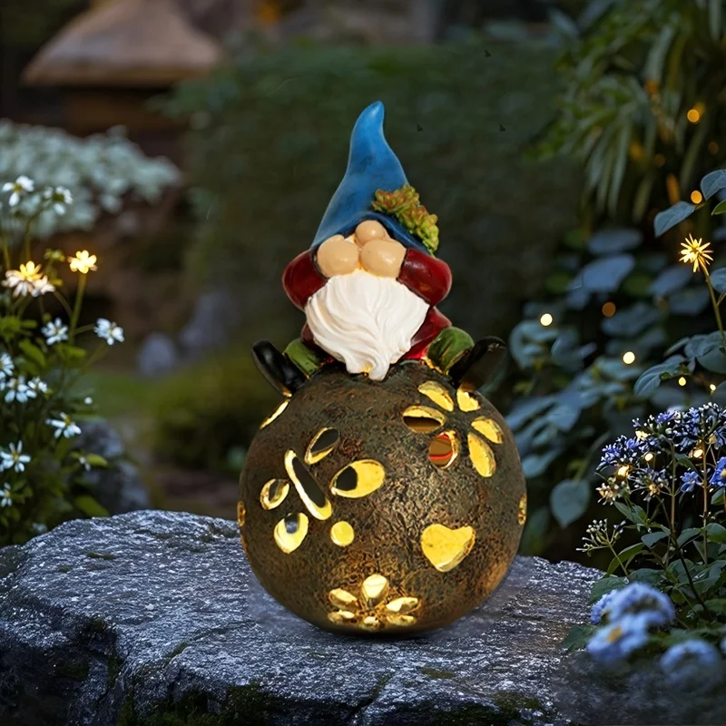SM241091 Resin Statue Genie Sitting on Ball Solar Lamp Tabletop Light Globe_2