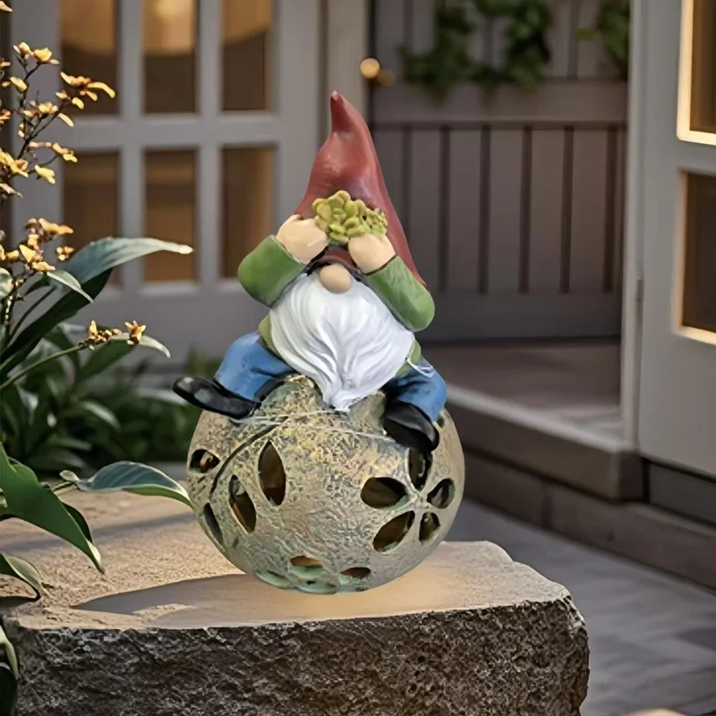SM241091 Resin Statue Genie Sitting on Ball Solar Lamp Tabletop Light Globe_3