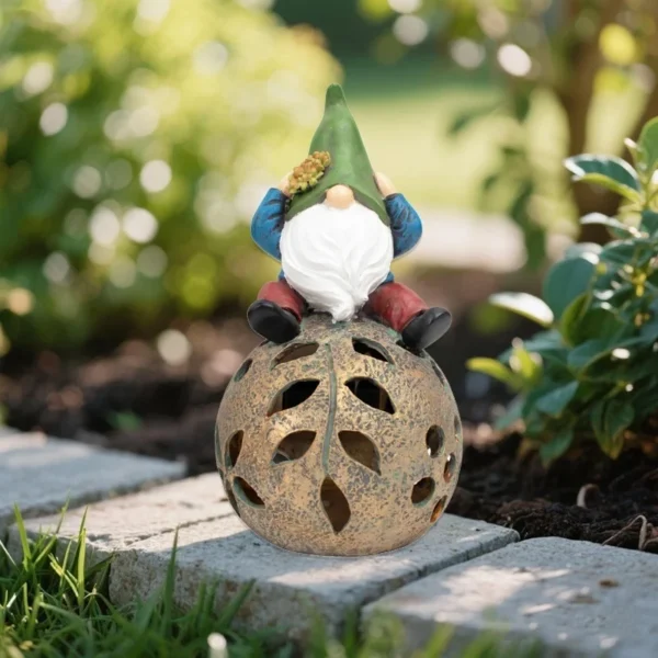 SM241091 Resin Statue Genie Sitting on Ball Solar Lamp Tabletop Light Globe_4