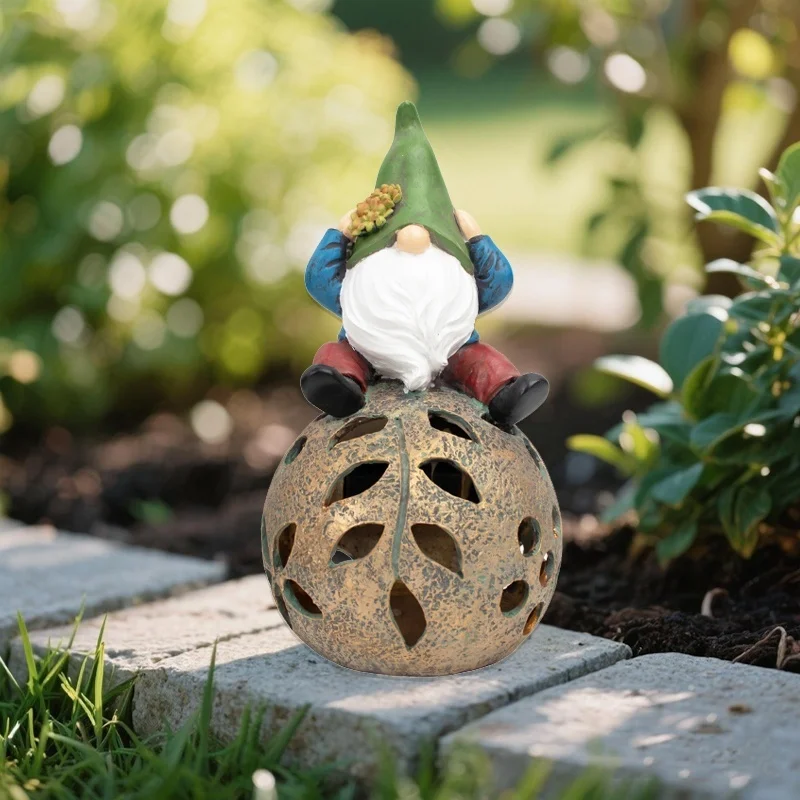 SM241091 Resin Statue Genie Sitting on Ball Solar Lamp Tabletop Light Globe_4