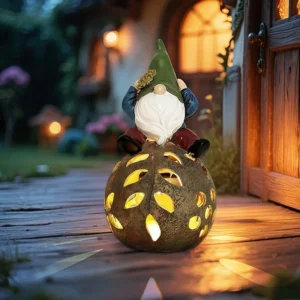 SM241091 Resin Statue Genie Sitting on Ball Solar Lamp Tabletop Light Globe_5