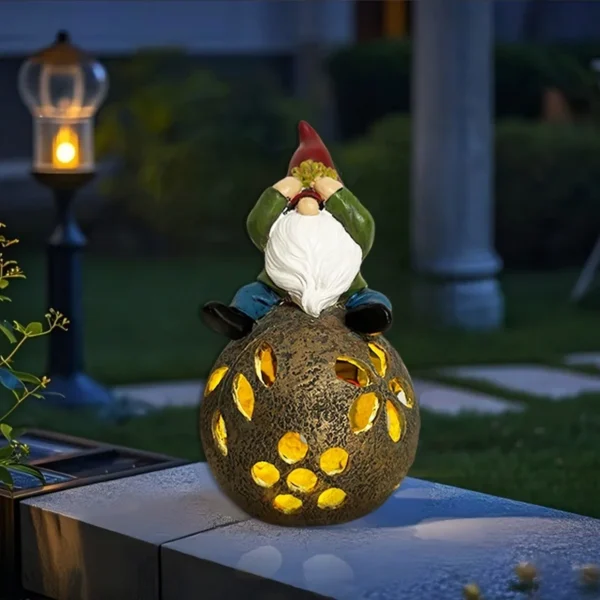 SM241091 Resin Statue Genie Sitting on Ball Solar Lamp Tabletop Light Globe_7