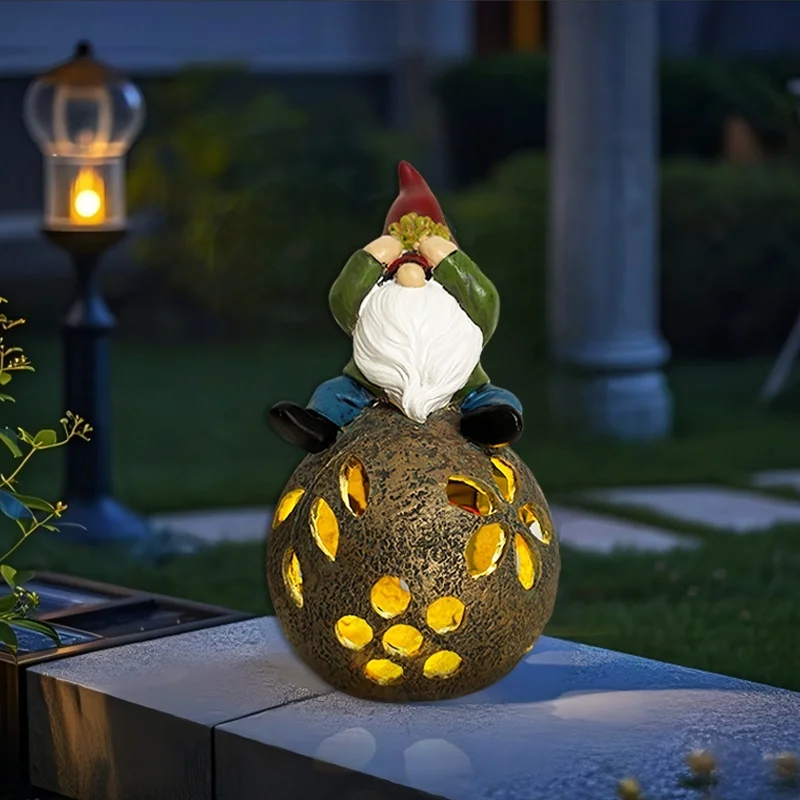 SM241091 Resin Statue Genie Sitting on Ball Solar Lamp Tabletop Light Globe_7