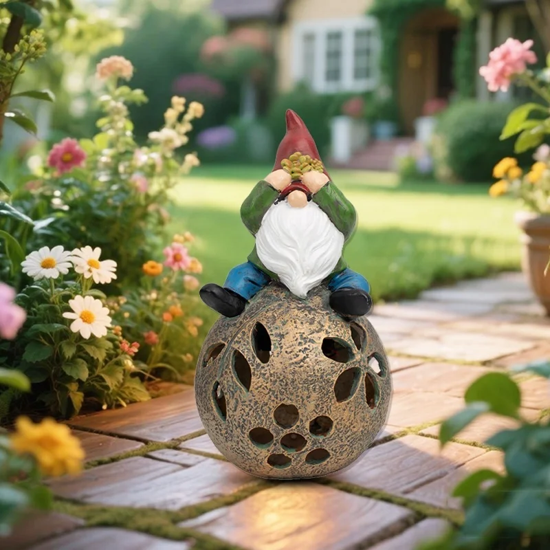 SM241091 Resin Statue Genie Sitting on Ball Solar Lamp Tabletop Light Globe_8