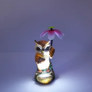 SM241107 Solar Owl Bird Resin Statue with Flower Animal Freestanding Light_2