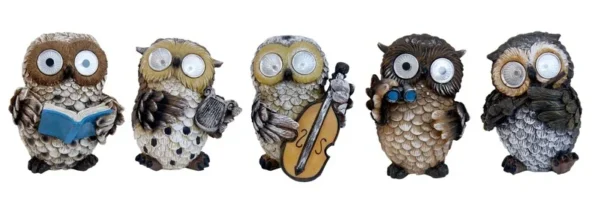 SM241111 Solar Owl Bird Resin Statue Freestanding Animal Light