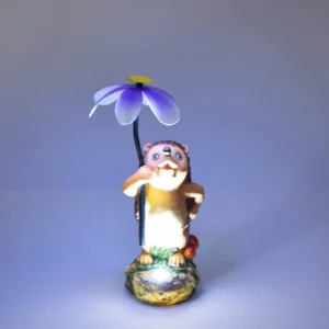 SM241115 - Solar Hedgehog Resin Statue with Flower, Freestanding Light Animal Decor_2