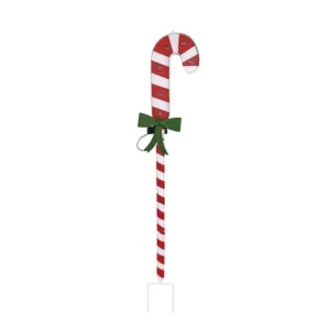 SM241125 Wrought Iron and ABS Plastic Christmas Candy Cane Solar Lawn Stake Light