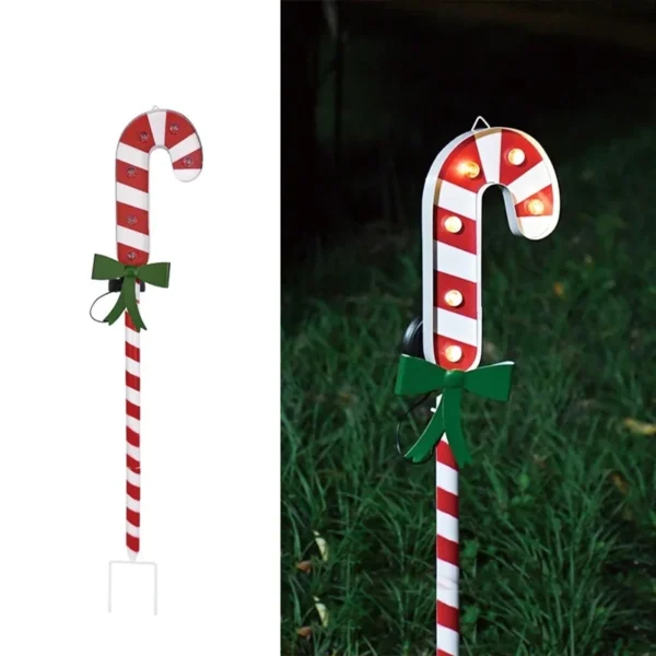 SM241125 Wrought Iron and ABS Plastic Christmas Candy Cane Solar Lawn Stake Light_2