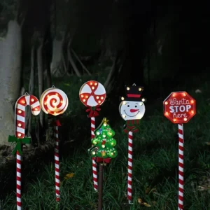 SM241125 Wrought Iron and ABS Plastic Christmas Candy Cane Solar Lawn Stake Light_3