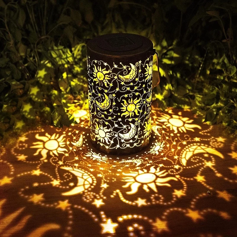SM241129 Hollow Out Sun and Moon Metal Iron Solar Ground Plug Lamp Tabletop Lantern_10
