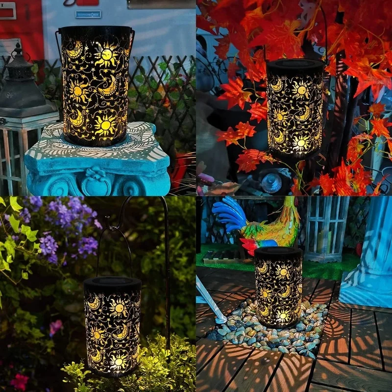 SM241129 Hollow Out Sun and Moon Metal Iron Solar Ground Plug Lamp Tabletop Lantern_11