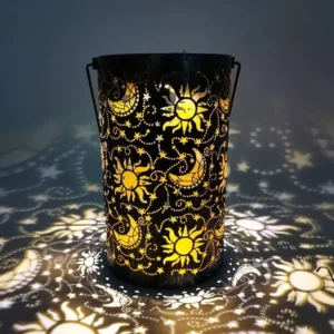 SM241129 Hollow Out Sun and Moon Metal Iron Solar Ground Plug Lamp Tabletop Lantern_12