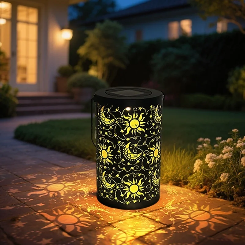 SM241129 Hollow Out Sun and Moon Metal Iron Solar Ground Plug Lamp Tabletop Lantern_2