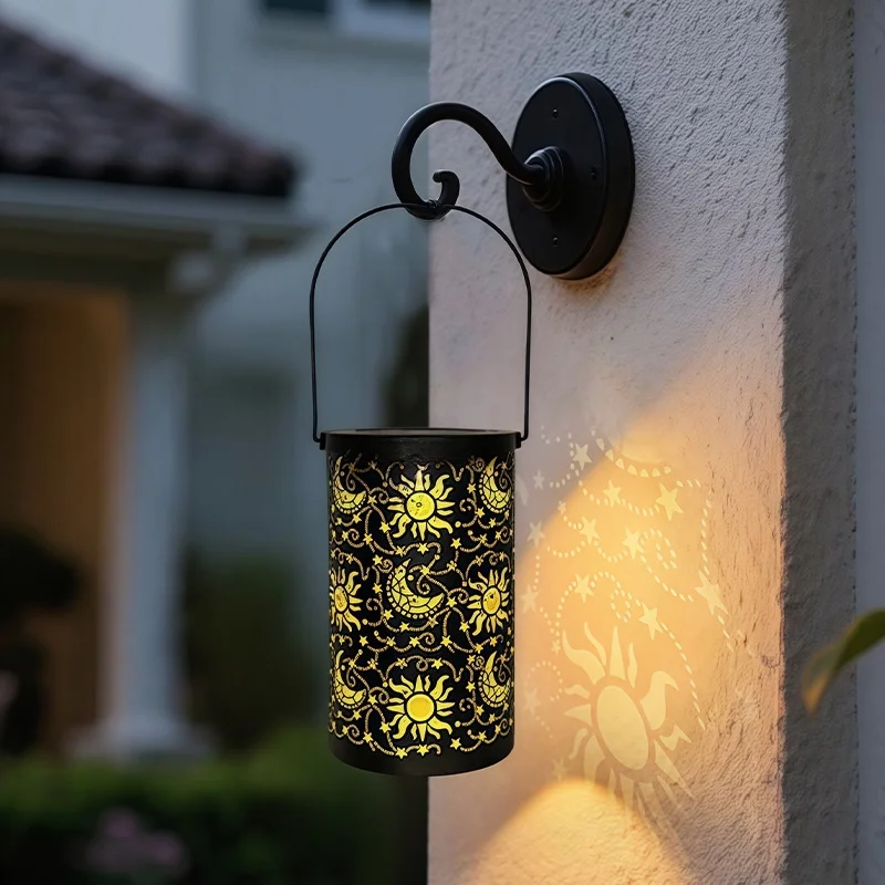 SM241129 Hollow Out Sun and Moon Metal Iron Solar Ground Plug Lamp Tabletop Lantern_3