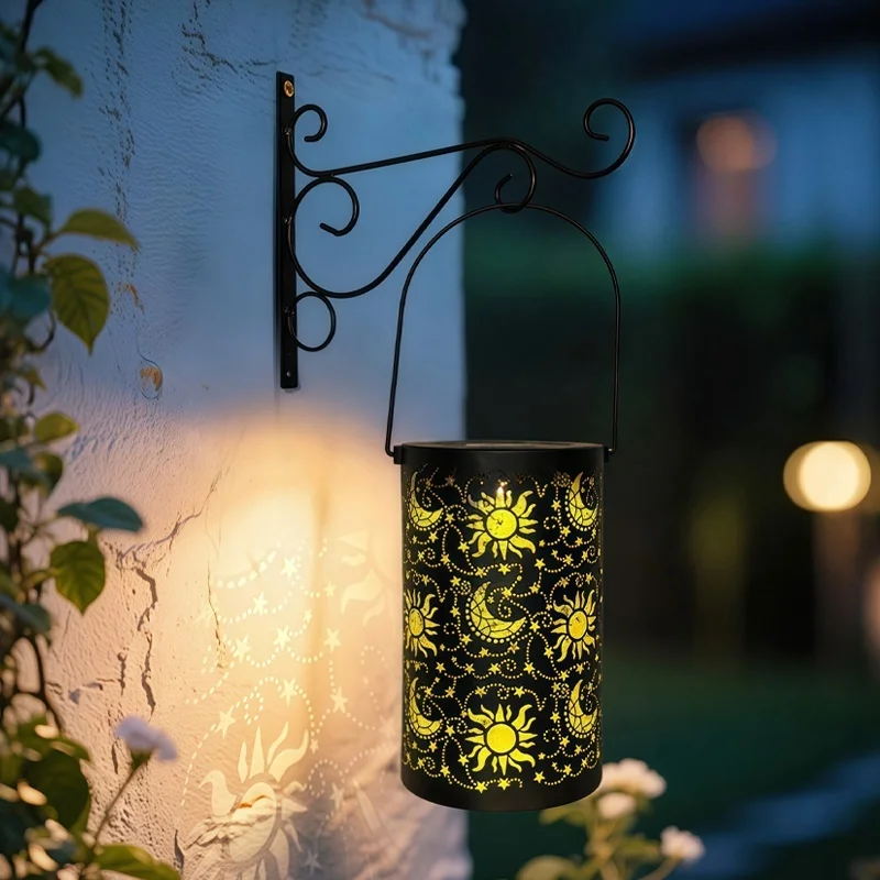 SM241129 Hollow Out Sun and Moon Metal Iron Solar Ground Plug Lamp Tabletop Lantern_4