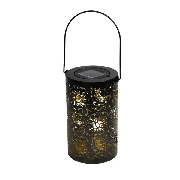 SM241129 Hollow Out Sun and Moon Metal Iron Solar Ground Plug Lamp Tabletop Lantern_5