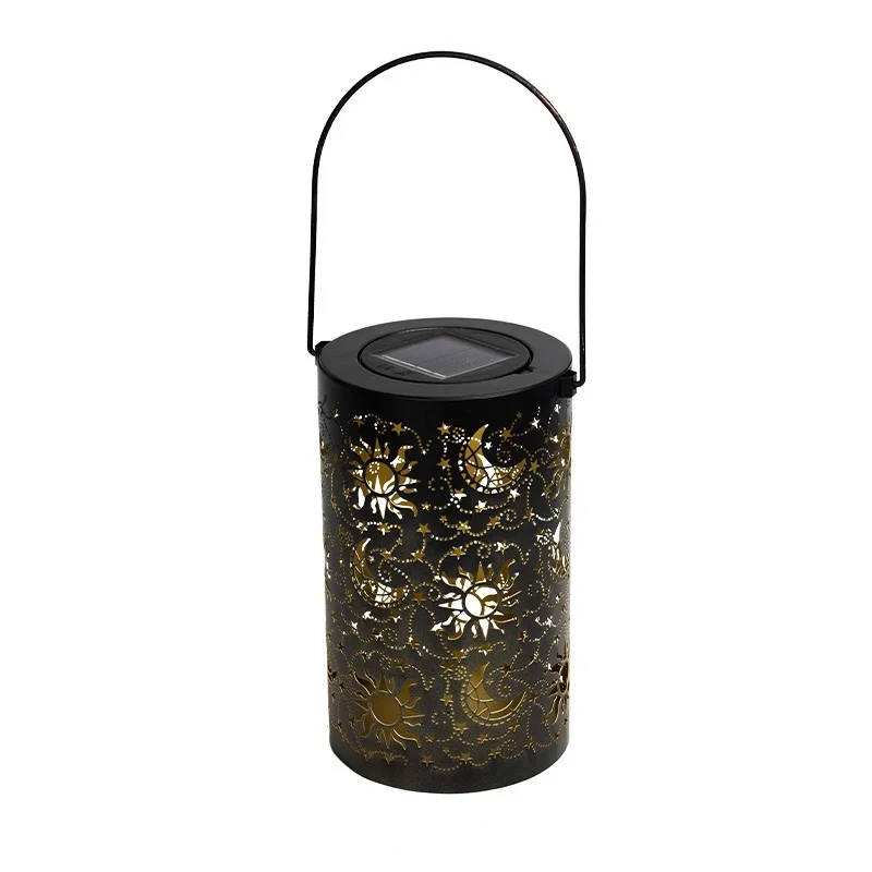 SM241129 Hollow Out Sun and Moon Metal Iron Solar Ground Plug Lamp Tabletop Lantern_5