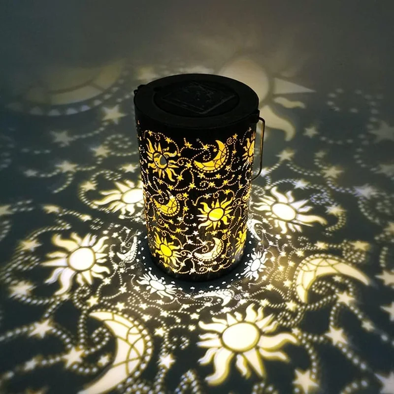 SM241129 Hollow Out Sun and Moon Metal Iron Solar Ground Plug Lamp Tabletop Lantern_6