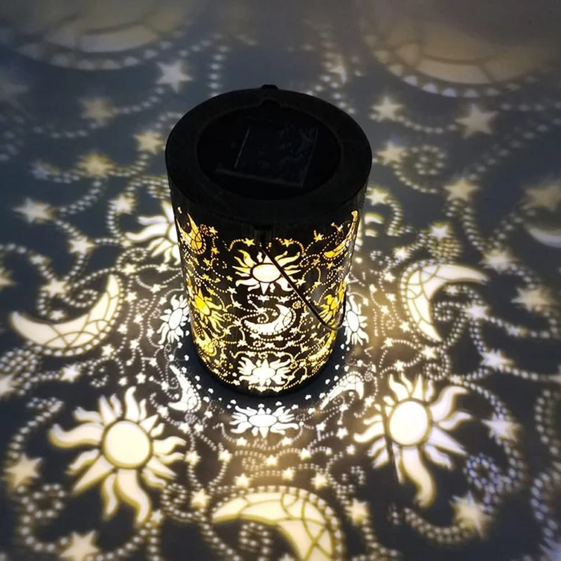 SM241129 Hollow Out Sun and Moon Metal Iron Solar Ground Plug Lamp Tabletop Lantern_8