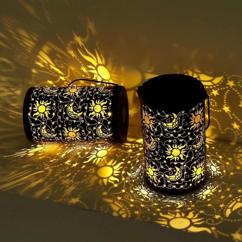 SM241129 Hollow Out Sun and Moon Metal Iron Solar Ground Plug Lamp Tabletop Lantern_9