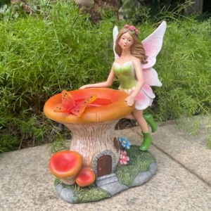 SM241134 Mushroom Flower Fairy Resin Statue Solar Tabletop Lamp
