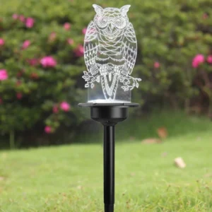 SM24134 Acrylic PP Plastic Owl Bird Solar Stake Light Animal_2