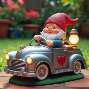 SM24181 Solar Resin Statue - Gnome Riding Car with Freestanding Light