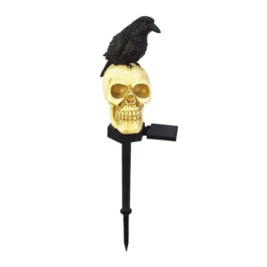 SM24193 Solar Resin Statue - Halloween Crow Skull Freestanding Animal Light_2