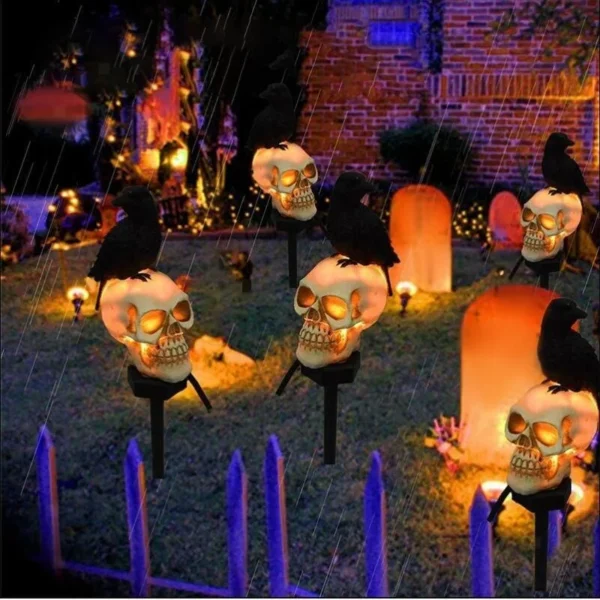 SM24193 Solar Resin Statue - Halloween Crow Skull Freestanding Animal Light_3