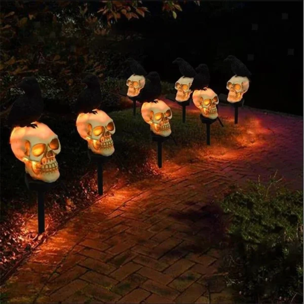 SM24193 Solar Resin Statue - Halloween Crow Skull Freestanding Animal Light_4