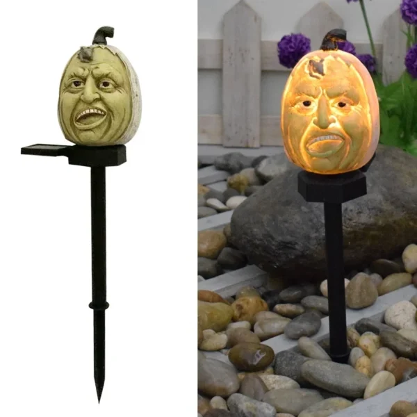 SM24201 Halloween Pumpkin Gnome Resin Statue Solar Stake Light_2