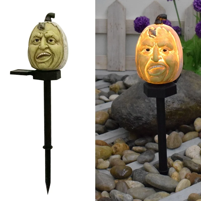 SM24201 Halloween Pumpkin Gnome Resin Statue Solar Stake Light_2