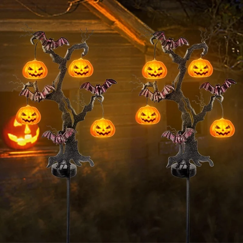 SM24205 Plastic PP Solar Halloween Pumpkin Tree Stake Light