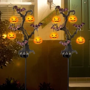 SM24205 Plastic PP Solar Halloween Pumpkin Tree Stake Light_2