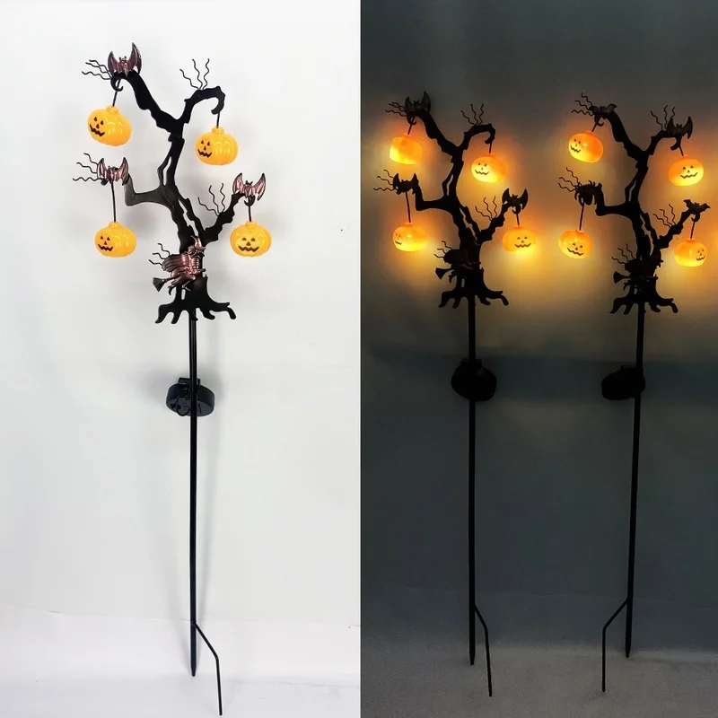 SM24205 Plastic PP Solar Halloween Pumpkin Tree Stake Light_3
