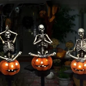 SM24206 Halloween Pumpkin Skull Resin Statue Solar Stake Light