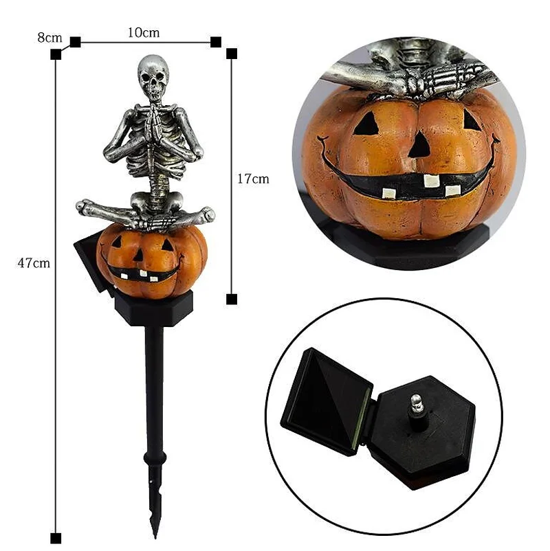 SM24206 Halloween Pumpkin Skull Resin Statue Solar Stake Light_2